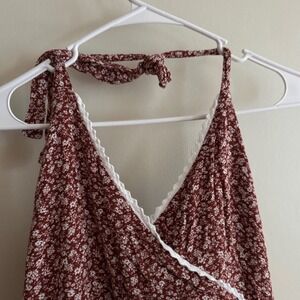 Women's Halter Mini Sundress Floral Open Back Lace Feminine Boho Indie